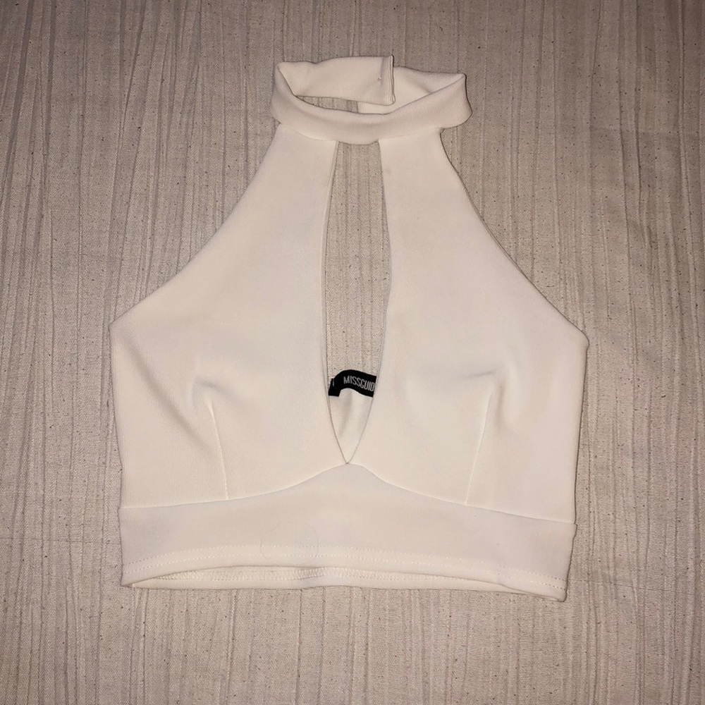 MISSGUIDED WHITE TURTLENECK PLUNGE CROP TOP